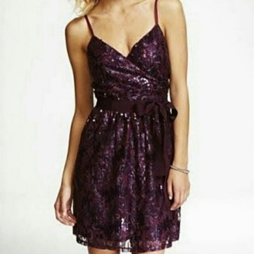 Express sequin dress, plum, short, Medium